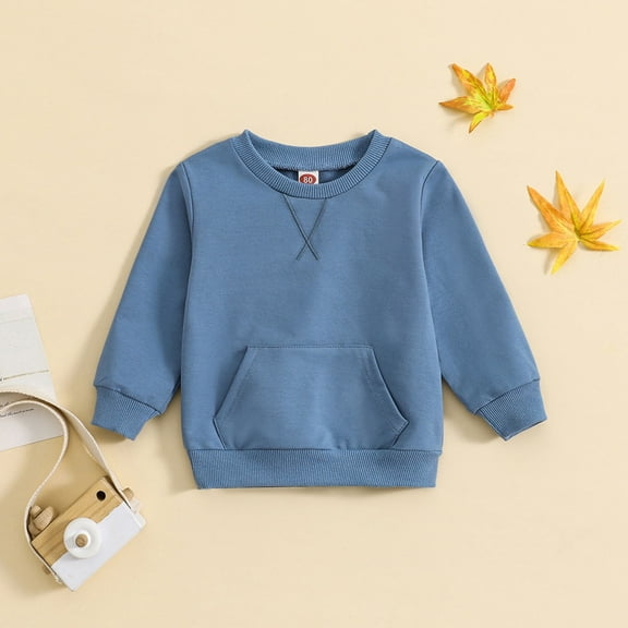 LIUYUNNN Infant Boys Sweatshirt Long Sleeve Kids Pullover Blue Sweatshirt Crewneck Pullover Tops Fall Winter Clothes Girls 6-12 Months Clothes Boys Girls Fall Outfits