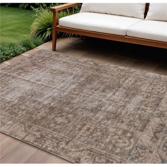 HomeRoots 607529 10 x 14 ft. Brown Oriental Washable Indoor & Outdoor Rectangle Area Rug