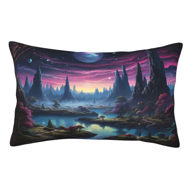Fotbe Fantasy Landscape Starry Night Funda de Almohada Decorativa Estilo Occidental, Lujo en Algodón, Fundas para Almohadas King, Cojín Estampado para Decoración del Hogar-14"x20"