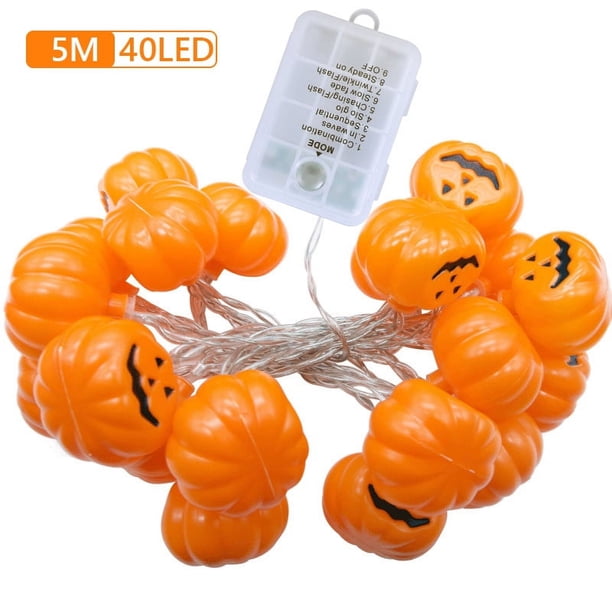 Luces Decorativas Centelleantes Cadena Calabaza Halloween 40 LED 16.4 Pies 8 Modos