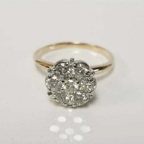 2.00Ct Round Cut Lab-Created Diamond Cluster Flower Shape Ring 14K Yellow Gold Plated