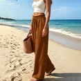 thumbnail image 4 of ZHYou No Boundarie Women's Wide Leg Pants Ruffle High Waist Drawstring Lightweight Flowy Loose Casual Full Length Trousers,Brown,Size L, 4 of 6