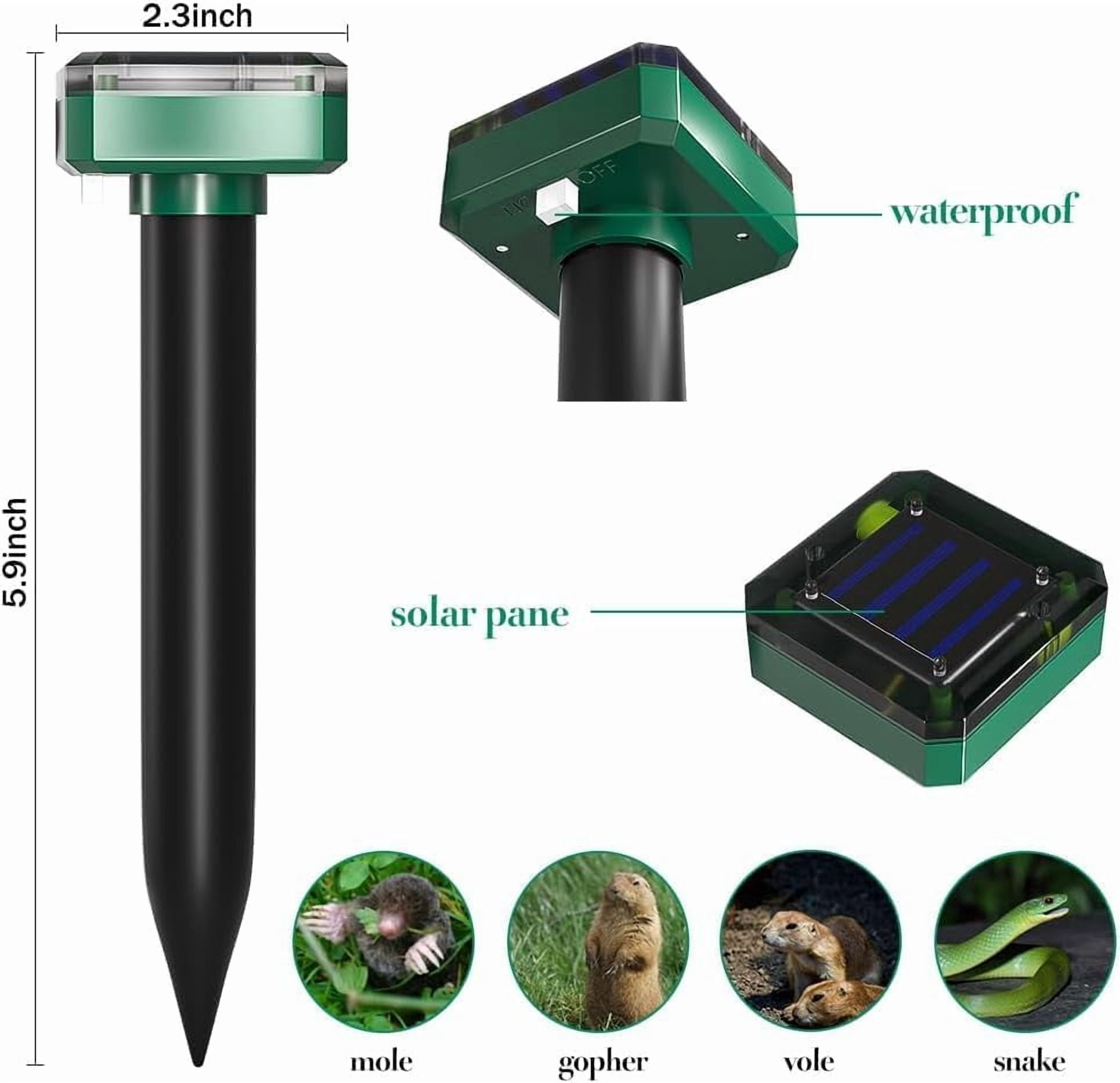 HeartGoods Mole Repellent Solar Powered, 8 Pack Waterproof Ultrasonic Gopher Vole Repellent Outdoor, Rat, Squirrel, Skunk, Repellent for Lawn Garden Yard