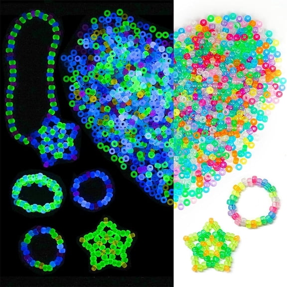 Tutuviw 500 Pcs Glow in The Dark Beads for Bracelet,Mix 9 Colors Luminous Beads Bulk,Plastic Beads,Acrylic Hair Beads for Jewelry Friendship Bracelet Making DIY Necklace Party Decoration Supplies