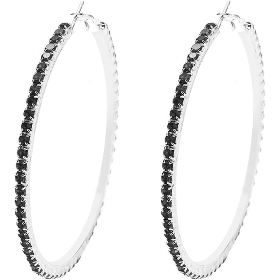 Rhinestone Big Hoop Earrings Wedding Bridal Elegant Colorful Thin Large Round Circle Sparkly Bling Crystal Cubic Zirconia Dangle Drop Earrings for Women Christmas Prom Party Jewelry Accessories