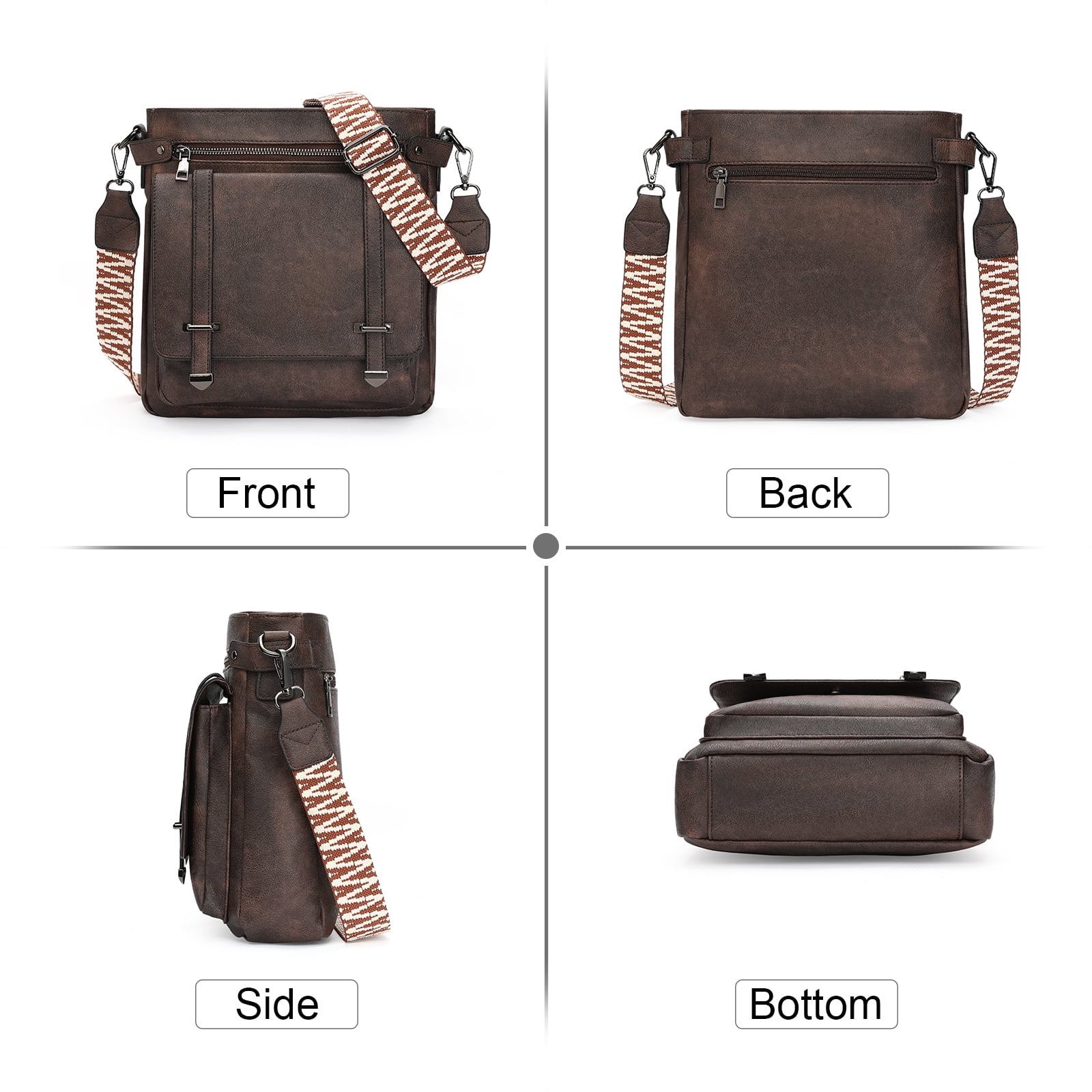 KALUNMA Crossbody Bags for Women Multi Pocket Vegan Leather Shoulder Handbags Travel Purse with Adjustable Strap