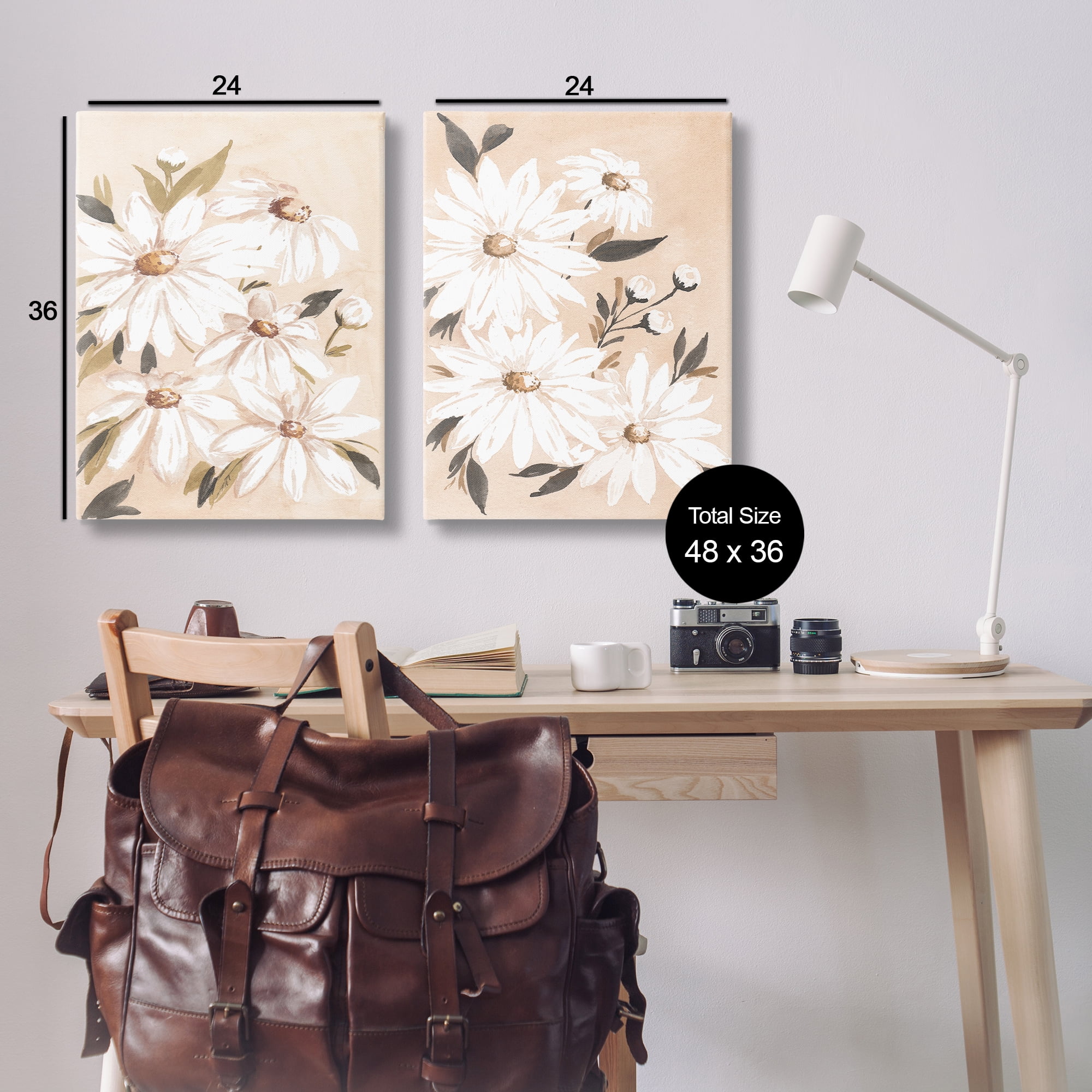 Stupell Industries White Daises on Peach Plants & Flowers Painting Wrapped Canvas Art Print Wall Art, 24 x 36, Set of 2