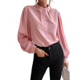 thumbnail image 2 of Women'S Fall Long Lantern Sleeve Blouse Stand Collar Single-Breasted Solid Casual Loose Blouse Tops Pink XL, 2 of 7