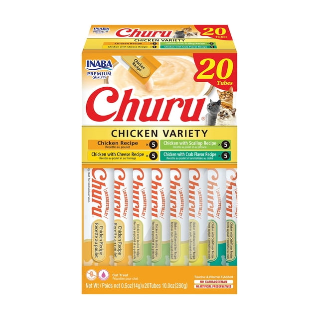 Churu Purees Variety Pack Lickable Cat Treats - Chicken, Grain Free, 2 Boxes, Pack 2