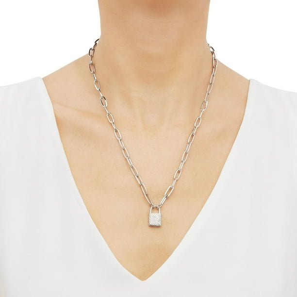 Sterling Silver 0.29 CT T.W. Diamond Padlock Paperclip Sterling Silver 0.29 CT T.W. Diamond Padlock Paperclip