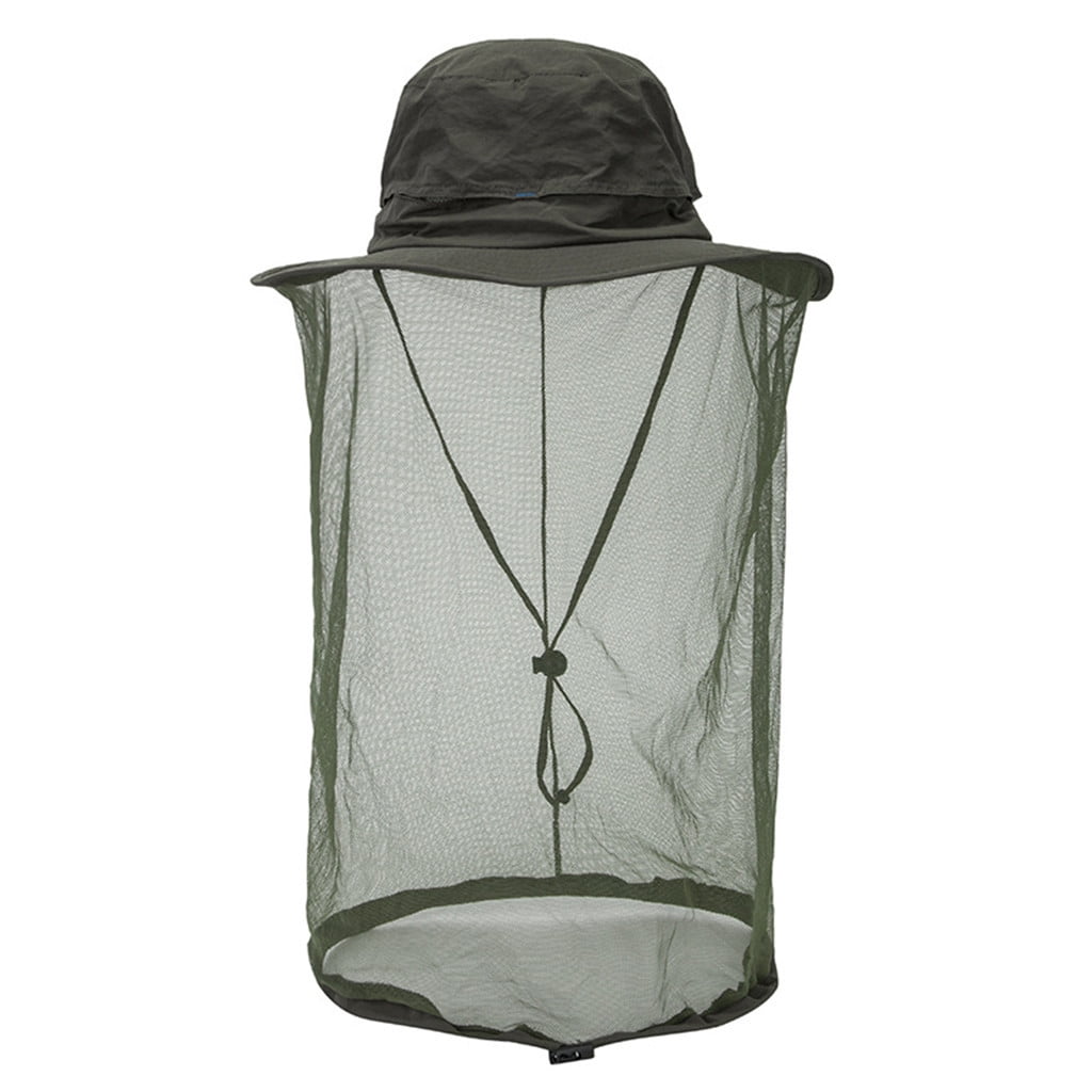 YYVVAA Outdoor Mosquito Head Net Hat Safari Sun Bucket Hat with Hidden Net Mesh 