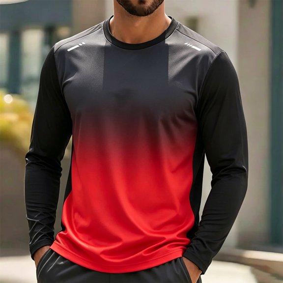 tarylea Mens Shirts Long Sleeve Crew Neck Gradient Color T-Shirts Casual Loose Fall Workout Athletic Tops