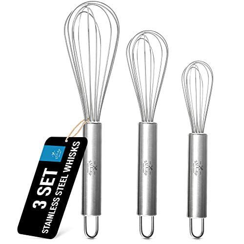 Flat Whisk Set,Stainless Steel 3 Pack 10+11+12 Premium Sturdy-6 Silicone Heads Non Stick Wires Whisk for Blending Beating Stirring Kitchen Cooking by Jell-Cell Blue 