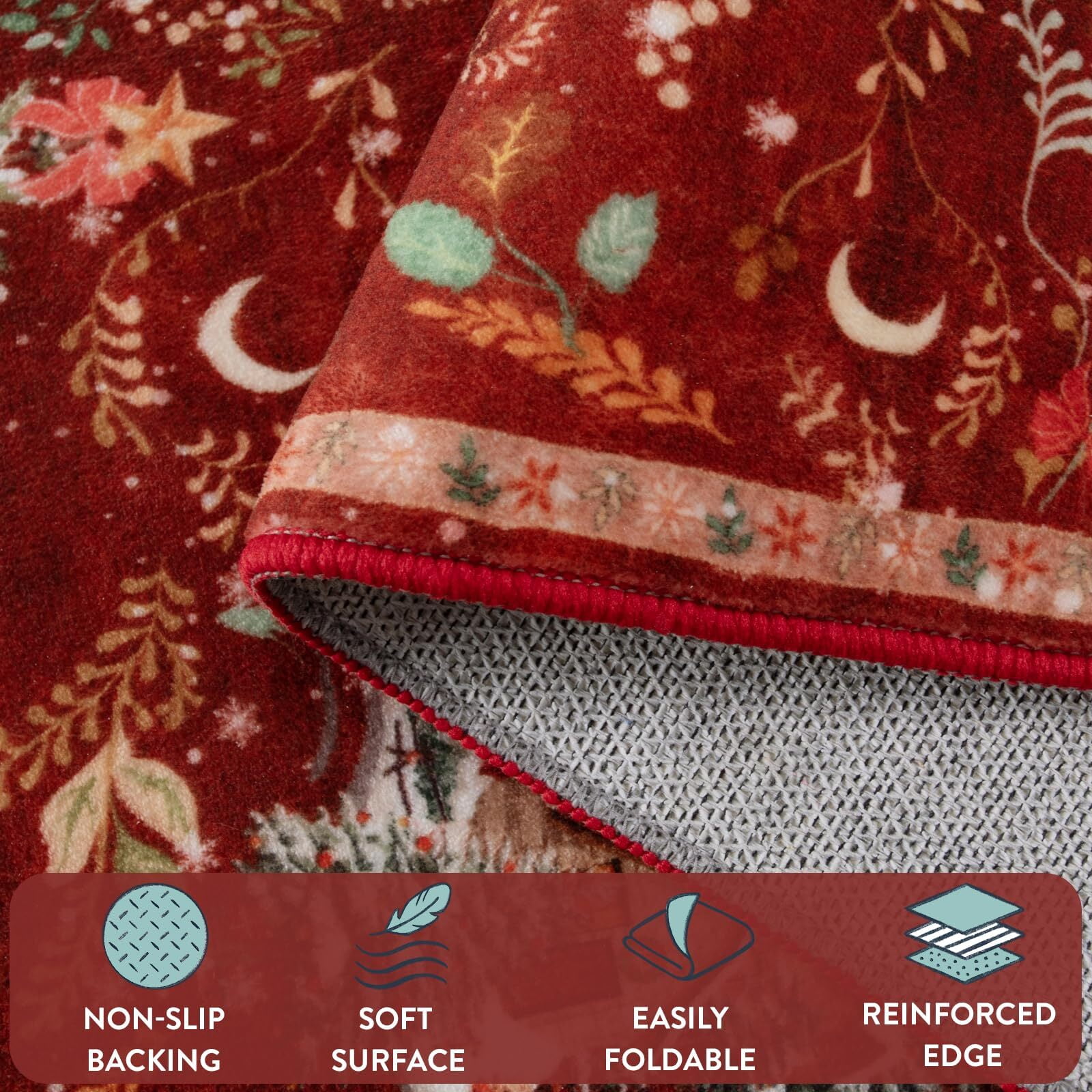 Wonnitar Christmas 8x10 Area Rug, Washable Soft Large Rug for Living Room, Non Slip Low Pile Bedroom Rug Xmas Tree Indoor Floor Carpet for Dining Room Winter Holiday Decor, Red