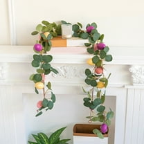 TOPRenddon 5.5FT Easter Garland Faux Spring Vine with Easter Eggs Berries for Rustic Mantle Arch Home Table Tree Decoration