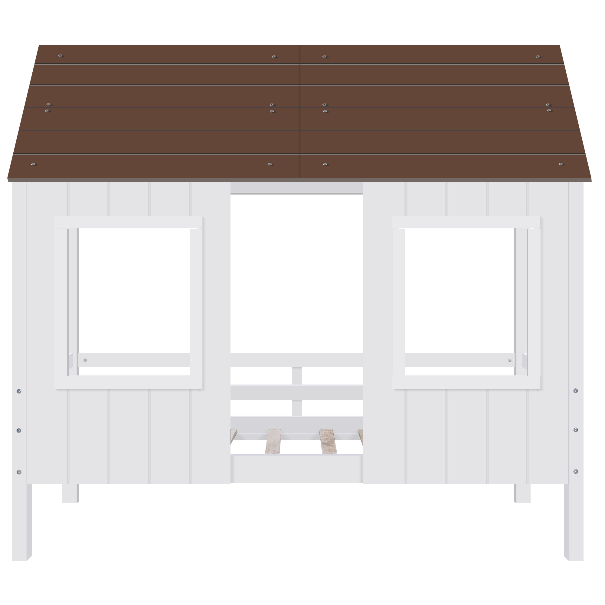 Wood House Bed for Kids, Aukfa Modern Twin Size Low Loft House Bed with Two Front Windows for Kids Bedroom, Toddler Low Loft Bed, Antique Gray+Normal White