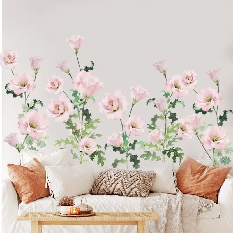 Pink flower stickers, plant flower stickers, plant wall stickers, flower poster DIY Peel and Stick Art Wall Decor Mural for Nursery Baby Kids Bedroom Living Room Kitchen Home Decoration
