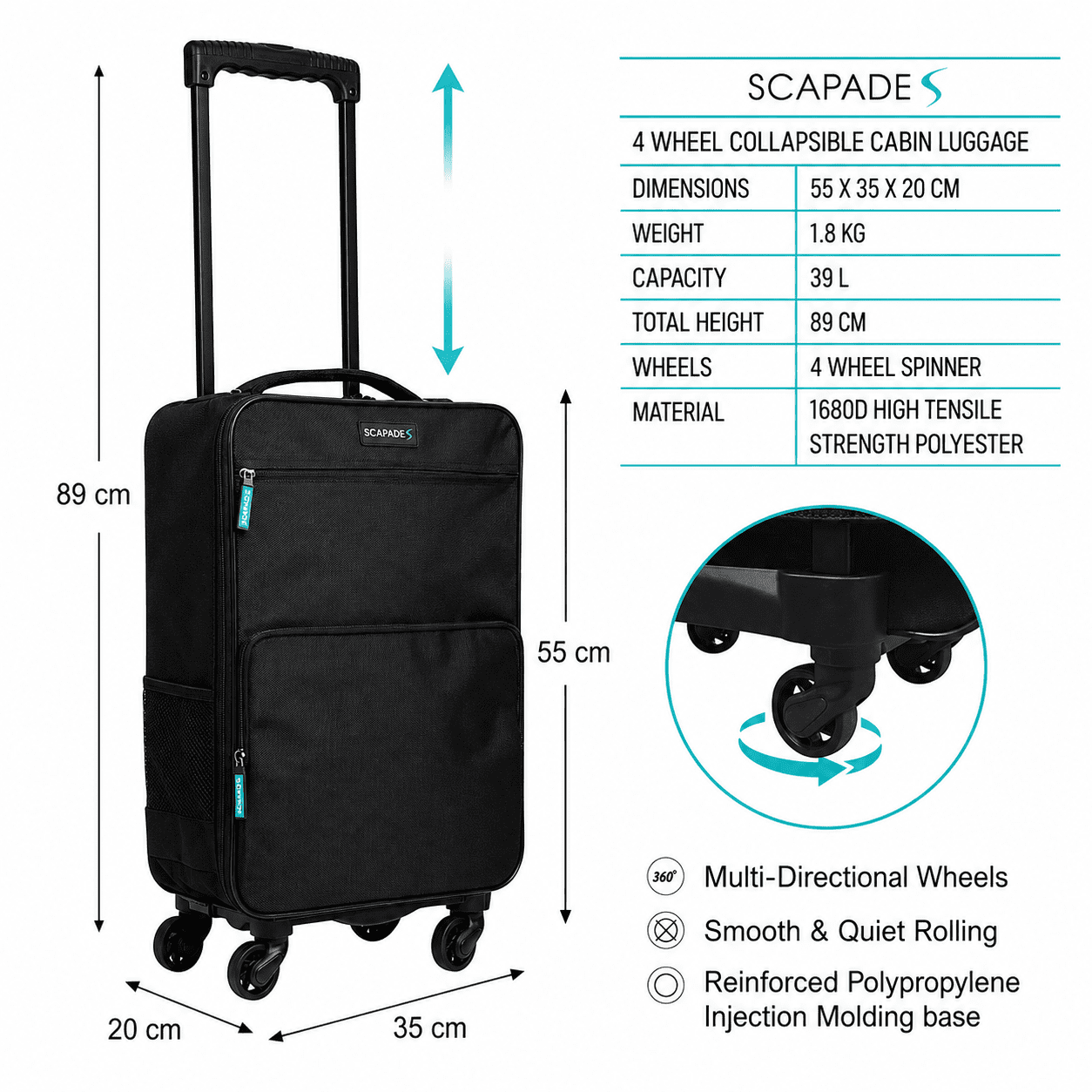 Scapade AirSlim 4-Wheel Super-Lightweight Collapsible Carry-on Suitcase, S-ARFO