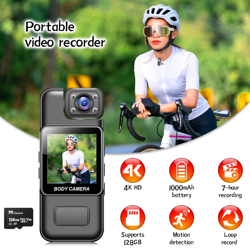 Tizuqe 4K Body Camera Video Recorder with Rotating Lens Supports 128GB