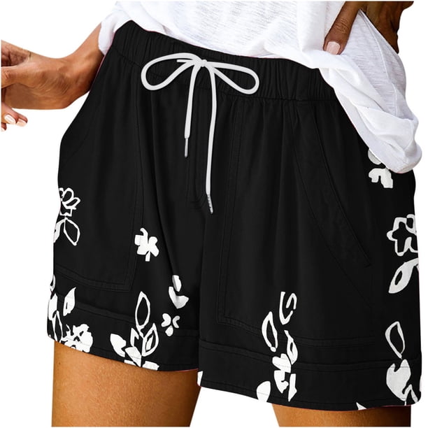 Mujeres Pantalones Cortos Ilustración de Verano Casual Encaje Hasta el Bolsillo Elástico, Pantalones Cortos Casuales para el Día Y el Ocio