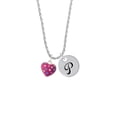 thumbnail image 2 of Delight Jewelry Silvertone Hot Pink Resin Heart in Frame Silvertone Script Initial Disc - P - Charm Necklace, 20"+3", 2 of 4