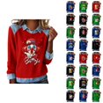 thumbnail image 1 of Mardi Gras Hauts à Manches Longues pour Femmes 2026 Mode Denim Patchwork Col à Revers Chandail en Molleton Graphique, 1 of 2