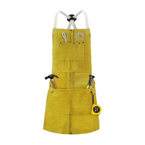 Strongarm Leather Welding Apron with 7-Pockets, Premium Cow Split Leather, and Cross Back Strap (24x36 Inch)