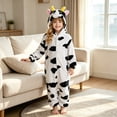 thumbnail image 2 of Yuncity Girls Sleepwear Cow Animal Fleece Onesie Pajamas Zip Up Hooded Jumpsuit Halloween Cosplay Winter Warm Home Loungewear Size 2-3 Years, 2 of 6