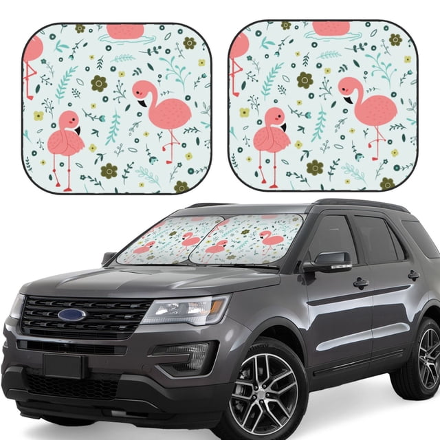 Vsdgher Cute Flamingo Print Car Windshield Sun Shade, Reflective Sunshade Window Sunshade Sun Visor Protector Fit for Cars,Trucks,SUVs-Small