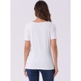 thumbnail image 3 of DARING DIVA Women's Cowl Neck Ruched Short Sleeve Tops with Button Decor L White, 3 of 6