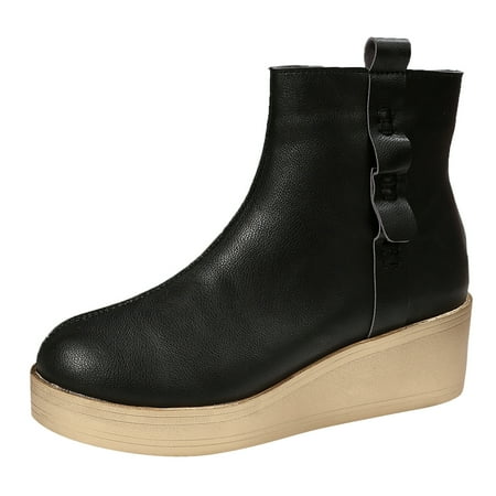 

ZHAGHMIN Leather Snow Boots Lace Up Booties Fashion Women Artificial Leather Solid Color Autumn Thick Sole Wedges Zipper Short Booties Round Toe Shoes Boots With Heel Women Boots Women Flat Heel Rou