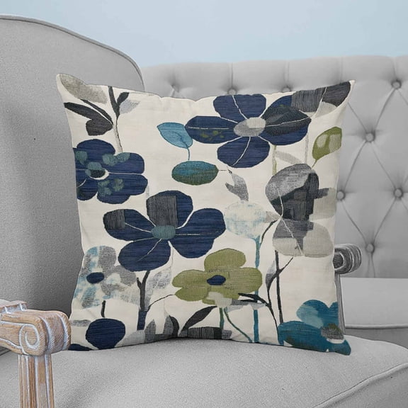 Navy Blue Green Floral Throw Pillow Covers, Soft Pillowcases with Invisible Zipper, Vintage Botanical Leaves Decorative Square Pillow Cushion Covers for Living Room Couch Sofa Bed 26x26 Inches
