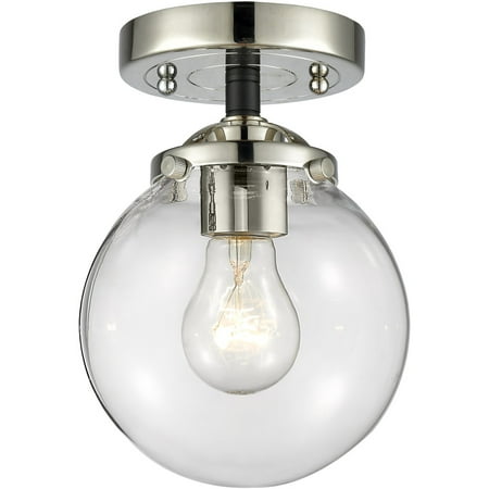 

Black Polished Nickel Tone Semi Flush 6 Wide Clear Glass Steel/Cast Brass Medium Base 1 Light Fixture