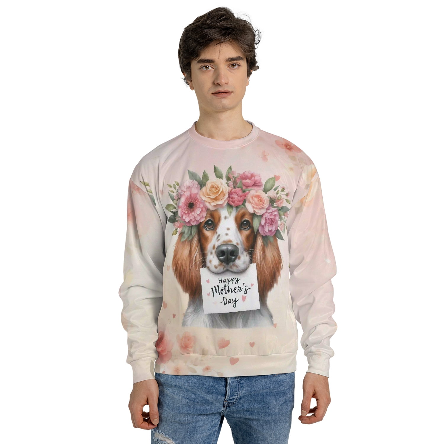 Happy Mother's Day English Setter with Flower Crown and Greeting Card All Over Print 3D Sweatshirt Unisex Merch Dog Lover - 13004