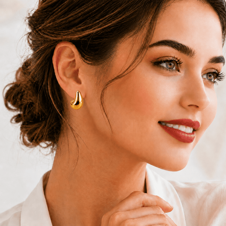 Eclipton Gold Plated Teardrop Stud Earrings for Women photo 2