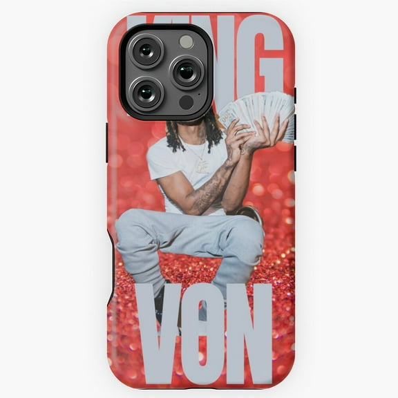 King Von with Red Sparkle Rapper Phone Case for iPhone 16 15 14 13 12 11 Pro Max