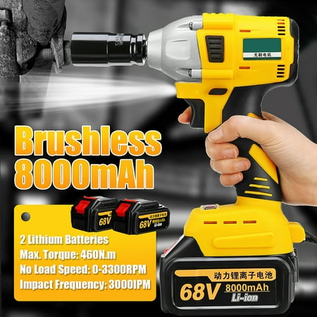 68V 8000mAh 460N.m LED Light Brushless Cordless Electric Impact Wrench Socket Wrench Powerful Li-ion Battery Hand Drill Hammer Car Repair Wood Working Power