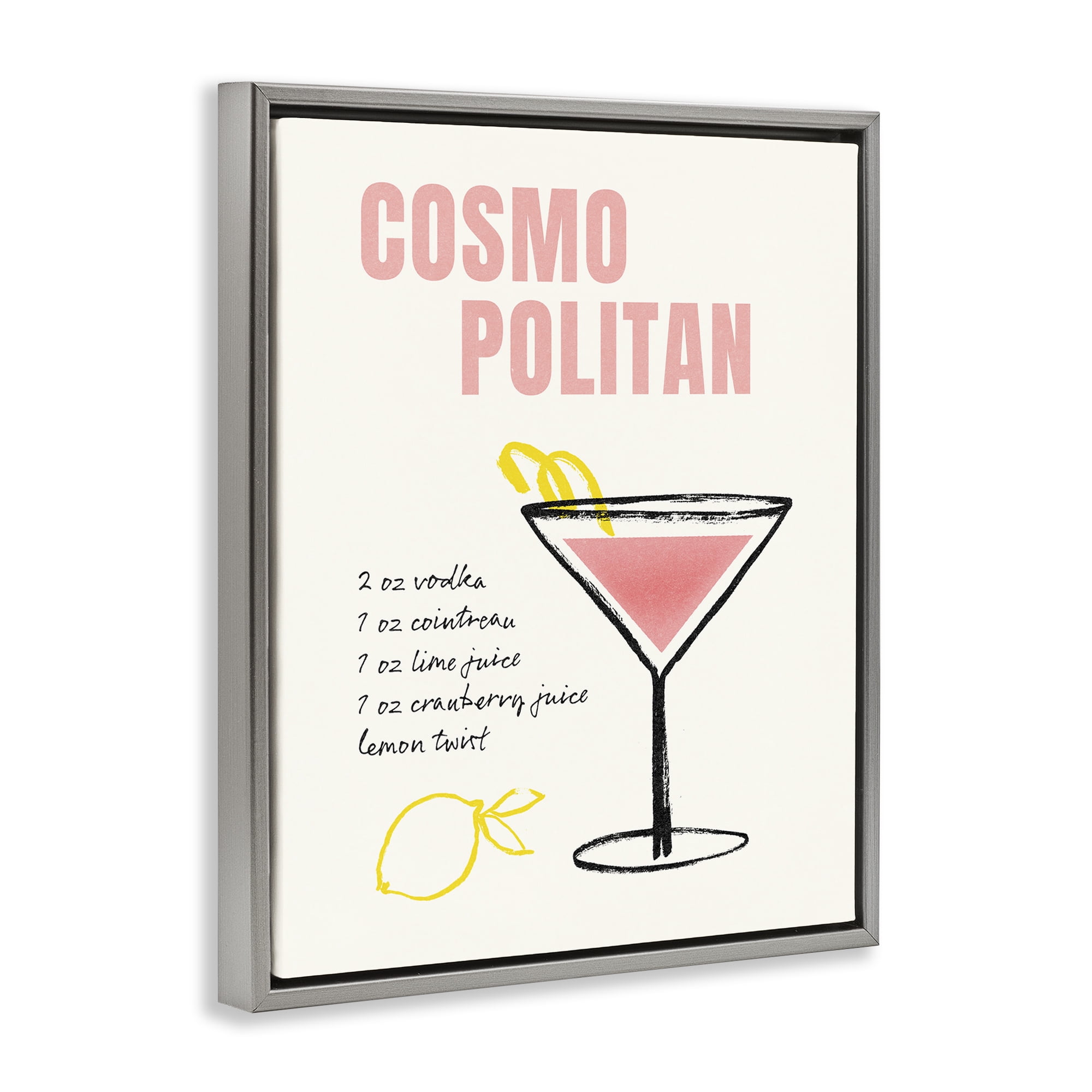 Stupell Industries Cosmopolitan Drink Recipe Food & Beverage Painting Gray Floater Framed Art Print Wall Art, 25 x 31