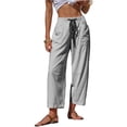 thumbnail image 4 of Nestiefly Womens Faux Linen Striped Barrel Pants Comfy Drawstring Capri Pant with Pockets Summer Beach Vacation Lounge Trousers Black L, 4 of 8