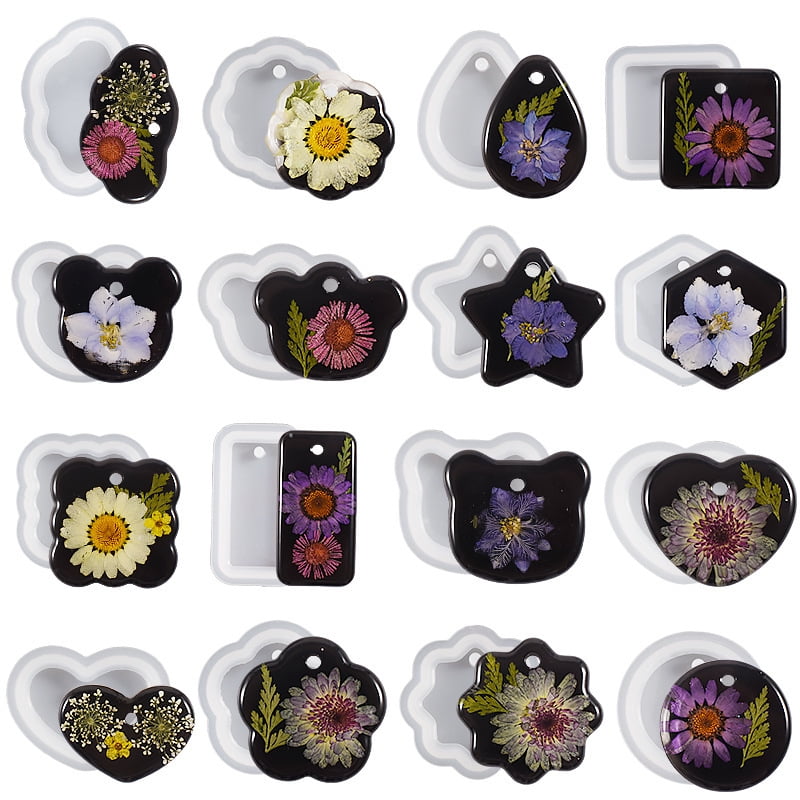 16PCS Silicone Jewelry Molds Kit with Holes DIY Heart UV Epoxy Resin Mold Necklace Keychain Pendants Earrings Making Mould Set