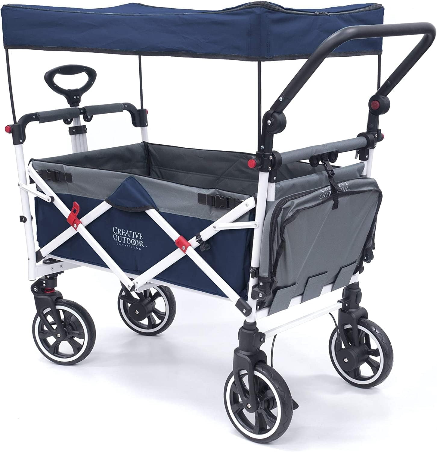 Creative Outdoor Push Pull Wagon Stroller with Canopy Folding Wagon for Kids, Black/Gray