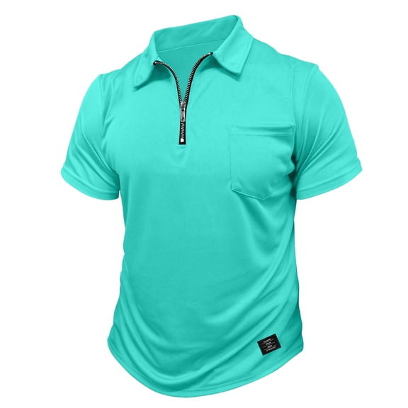 Dresfit Quarter Zip Polo Shirts Men Collared Short Sleeve Big and Tall T-Shirt Summer 2026 Lapel Work Shirt Lightweight Zipper Business Tees Turquoise 2XL