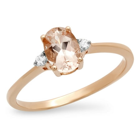 Dazzlingrock Collection 10K 7X5 MM Oval Morganite & Round Diamond Bridal Promise Engagement Ring, Rose Gold, Size