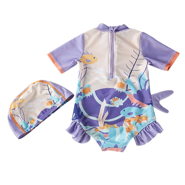 Odeerbi 2-13 Años Traje de Baño de Una Pieza Con Gorro Para Niñas Traje de Baño de Verano Para Surfistas