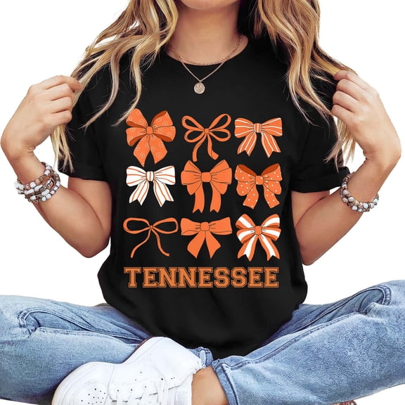 Women's Long Sleeve Crewneck T-Shirt - Tennessee Orange & White Bows Graphic Tee