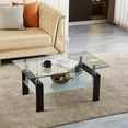 thumbnail image 3 of Hassch Tempered Glass Coffee Table with Metal Legs Modern Rectangle Coffee Tables for Livingroom (Black, 39.37"L x 23.62"W x 17.32"H), 3 of 5