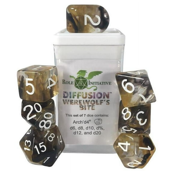 Role 4 Initiative R4I50536-7C Diffusion Werewolfs Bite Dice, Red & White - Set of 7