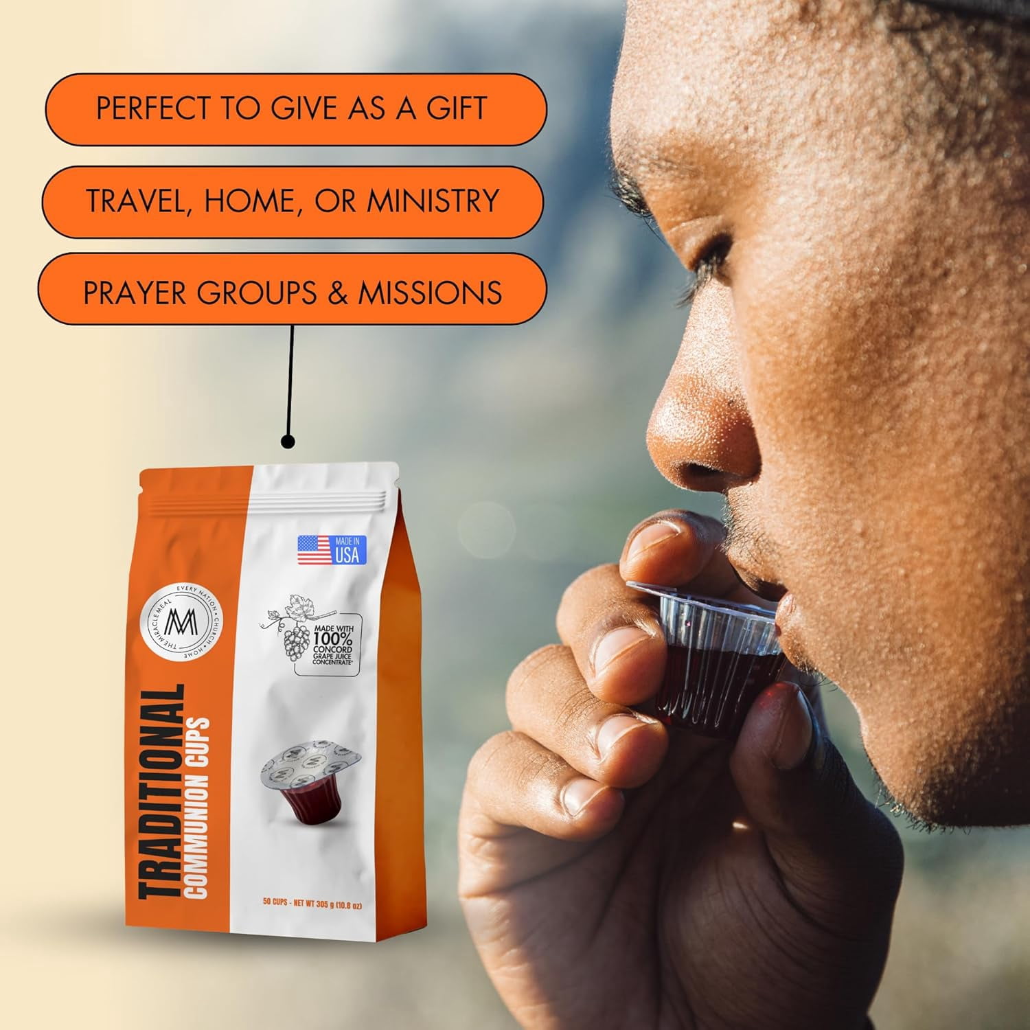 Travel Pack - The Miracle Meal Pre-Filled Traditional Communion Cup - Bag of 50 with Wafer and 100% Concord Grape Juice