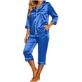 thumbnail image 2 of Lolmot 2 Piece Capri Pajamas for Women Casual Satin Button Down Pjs Long Sleeve Shirts with Capris Lightweight Comfy Lounge Set, 2 of 9