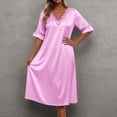 thumbnail image 2 of LINGLANG Women's Satin Short Sleeve Nightgown Ice Silk Loose Fit Midi Sleep Shirt Lace Trim Solid Color Sleepwear Loungewear Pajama Dress, 2 of 4